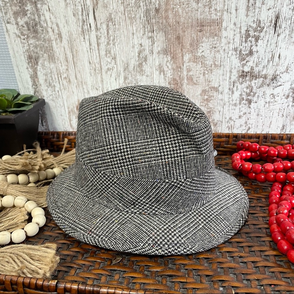 Men's Houndstooth Fedora Hat Cap Vintage Millinery Workers